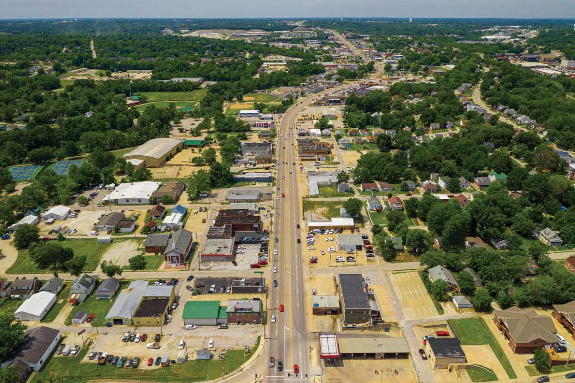 Drone shot of Missouri Boulevard.