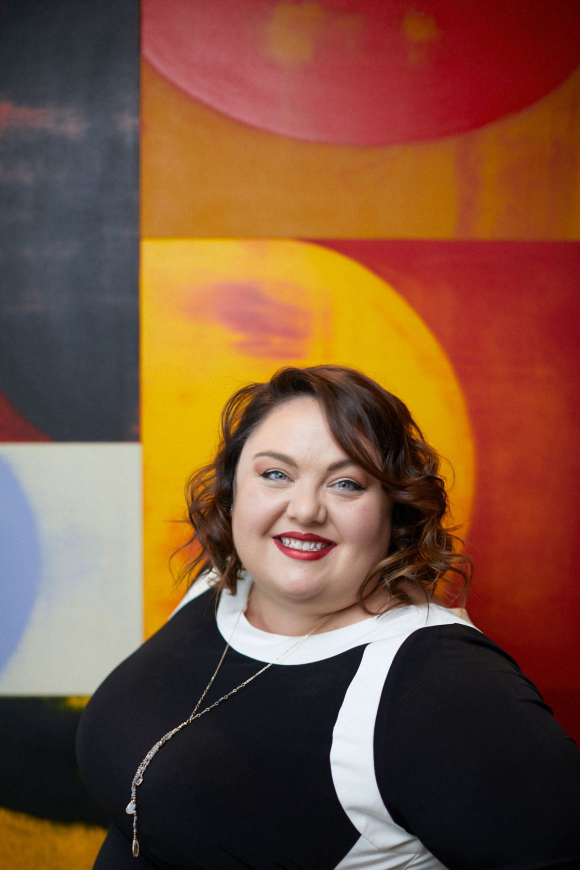 Natalie stands in front of “Chief” by Charles Arnoldi, 2003, acrylic on canvas.